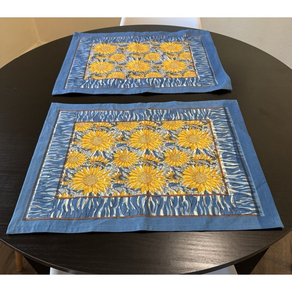 2 Couleur Nature Placemat Bruno Lamy Sunflowers Yellow Blue Cotton Garden Floral